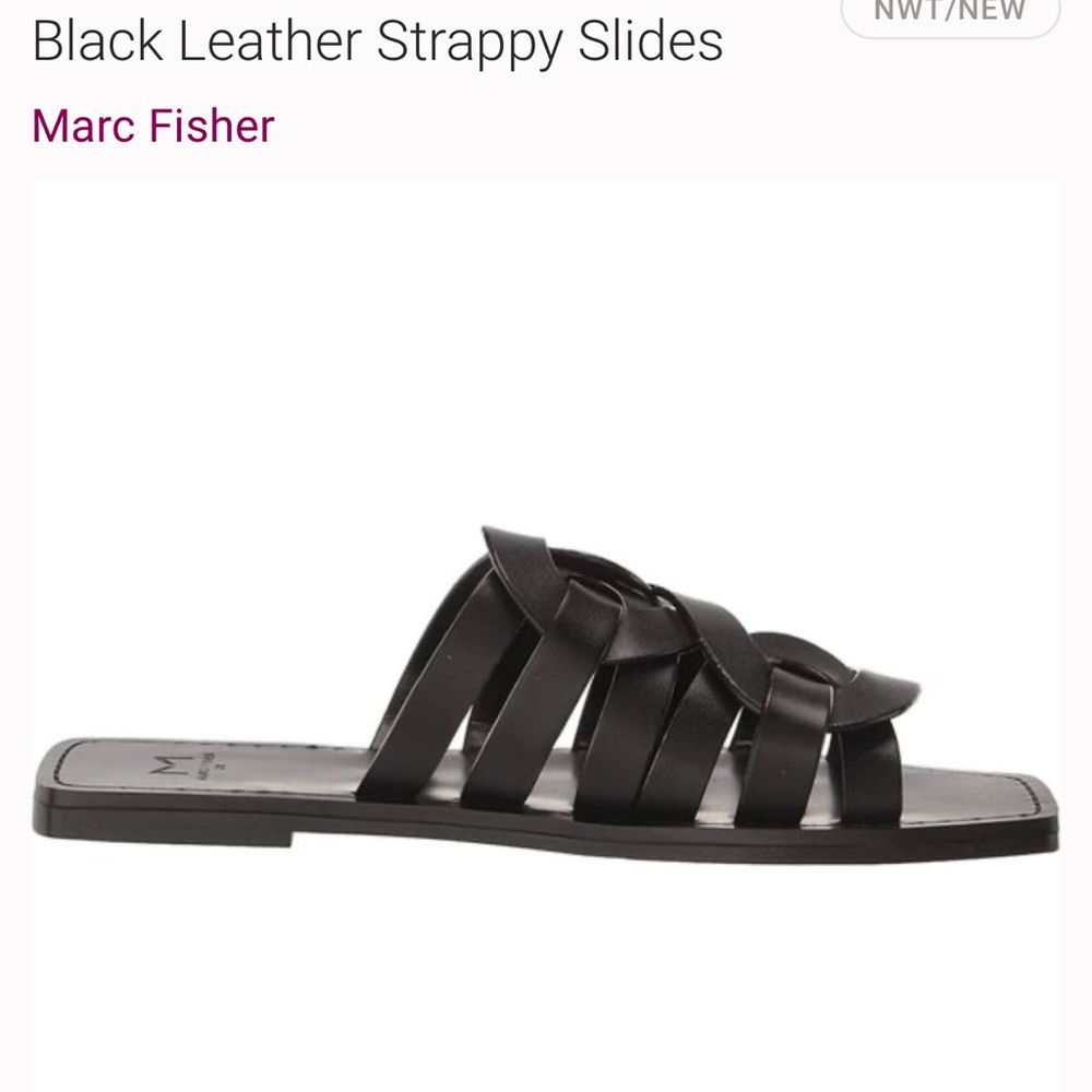 Marc Fisher LTD black kimiko Leather upper slide sandals NWT size 6m… - Picture 7 of 14